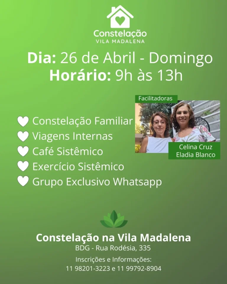 Folder comunicando o próximo encontro da Constelação Familiar na Vila Madalena